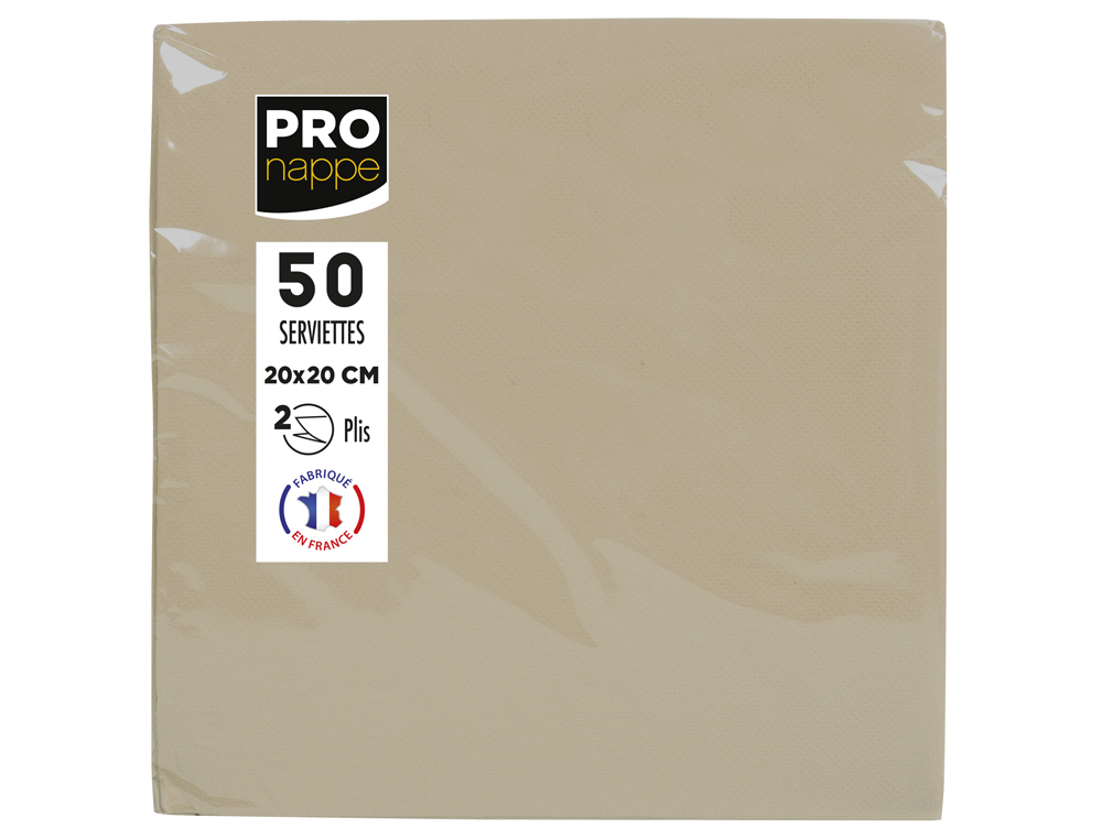 SERVIETTE EXACOMPTA COCKTAIL MICRO-GAUFFRE OUATE 2 PLIS    20X20CM COLORIS FICELLE       PAQUET 50 UNITES