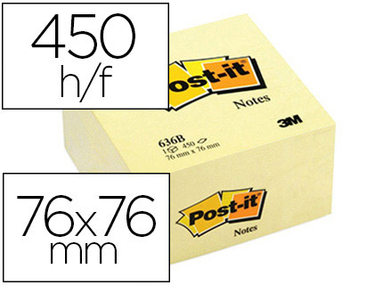 BLOC-NOTES POST-IT CUBE 76X76MM 450F REPOSITIONNABLES COLORIS JAUNE 636-B