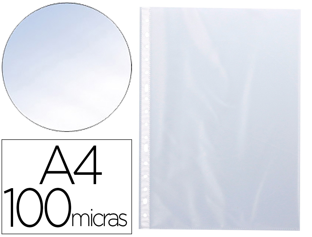 POCHETTE Q-CONNECT POLYPROPYLNE LISSE 10/100E PERFORE CRISTAL ANTISTATIQUE A4 210X297MM BOITE DE 100 UNITES