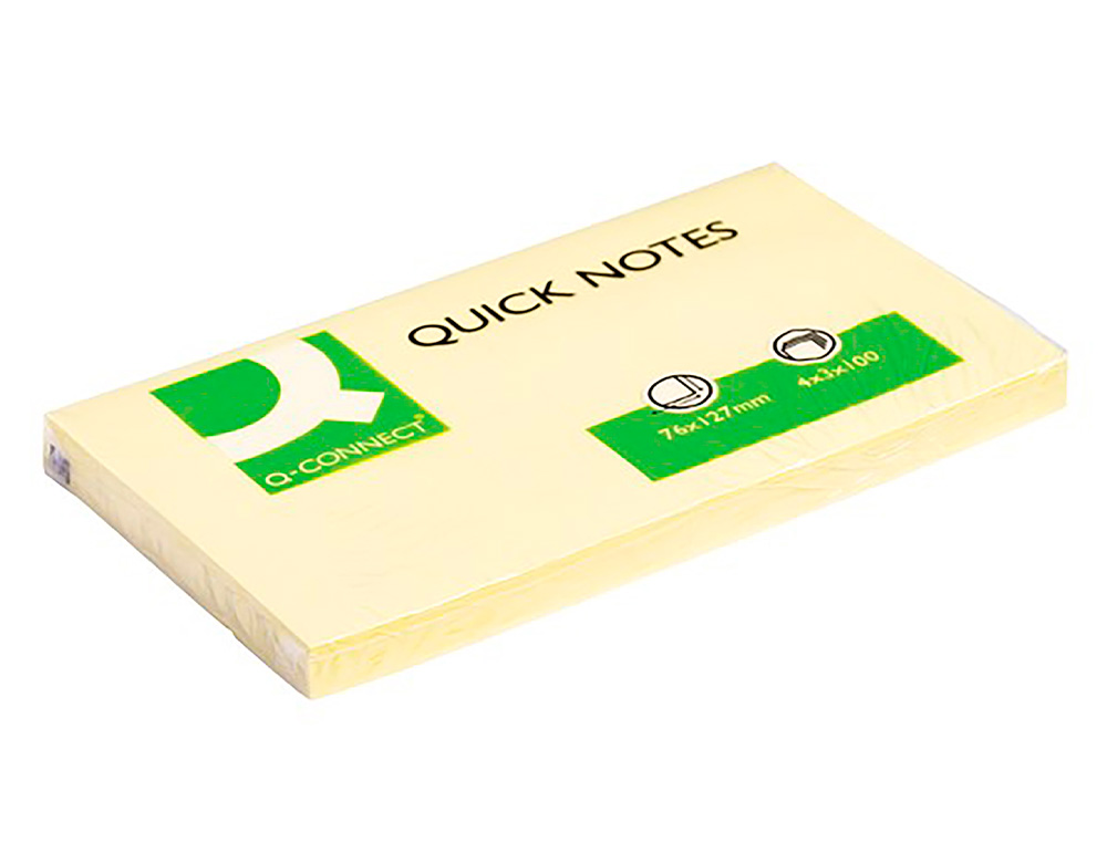 BLOC-NOTES Q-CONNECT QUICK NOTES 76X127MM 1 BLOC 100F REPOSITIONNABLES COLORIS JAUNE