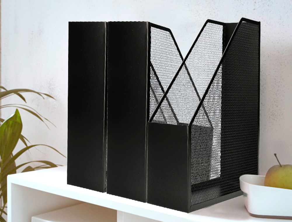 PORTE-REVUES Q-CONNECT MÉTAL MESH MAILLE MÉTALLIQUE 250X79X289MM COLORIS NOIR