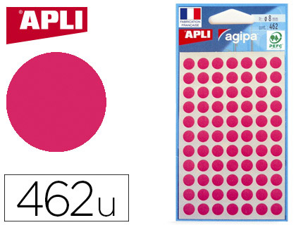PASTILLE ADHSIVE APLI AGIPA DIAMTRE 8MM PERMANENTE COLORIS ROSE POCHETTE 462 UNITS