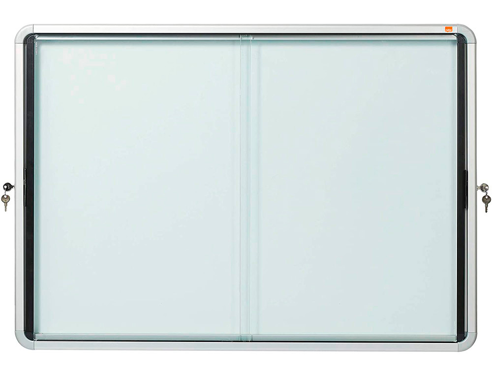 VITRINE D INTERIEUR NOBO PREMIUM PLUS A4 PORTE         COULISSANTE VERRE SECURITE    FOND MAGNETIQUE INSCRIPTIBLE