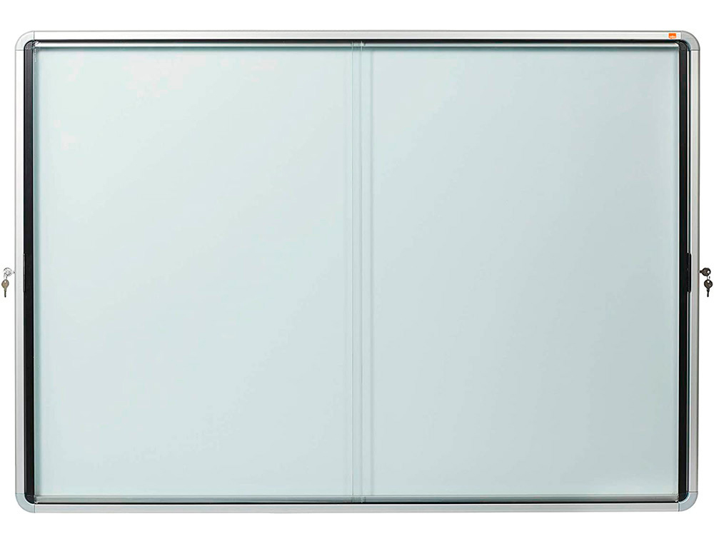 VITRINE D INTERIEUR NOBO PREMIUM PLUS A4 PORTE         COULISSANTE VERRE SECURITE    FOND MAGNETIQUE INSCRIPTIBLE