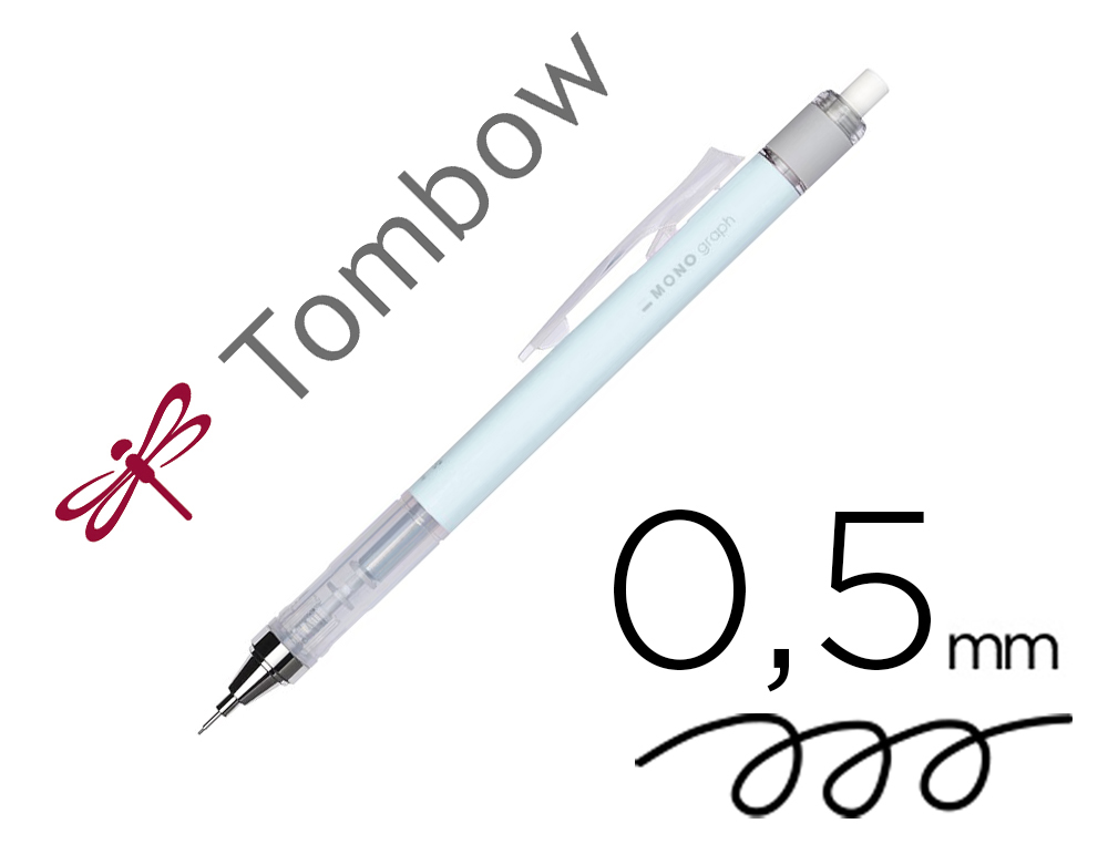 PORTE-MINES TOMBOW MONOGRAPH 0,5MM RECHARGEABLE GOMME      TELESCOPIQUE INTERCHANGEABLE  COLORIS CORPS BLEU GLACIER