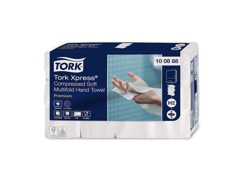 ESSUIE-MAINS TORK XPRESS H2 PREMIUM INTERFOLIES DOUX      COMPRESSES 2 PLIS M GRAND     FORMAT BLANC PAQUET 170