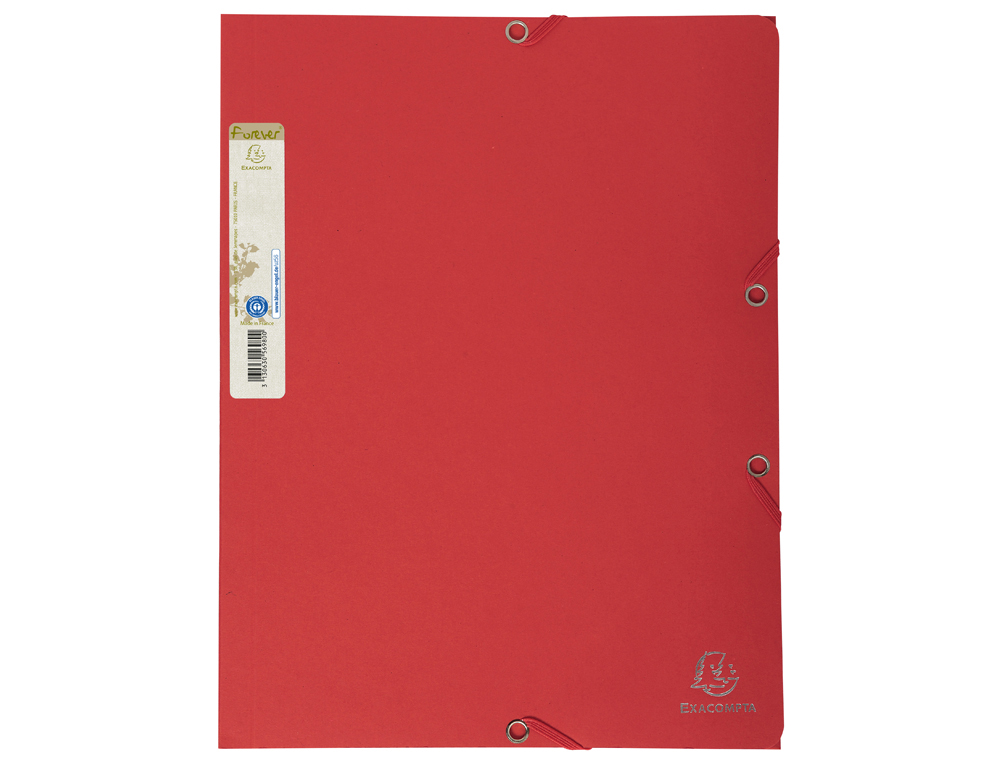 CHEMISE 3 RABATS EXACOMPTA FOREVER A4 CARTE RECYCLEE     380GR FERMETURE ELASTIQUE     COLORIS ROUGE