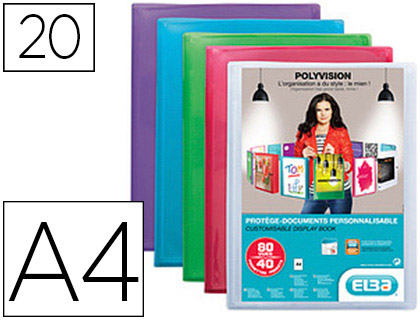 PROTGE-DOCUMENTS ELBA POLYVISION POLYPROPYLNE COUVERTURE SOUPLE 20 POCHETTES 40 VUES A4 210X297MM INCOLORE