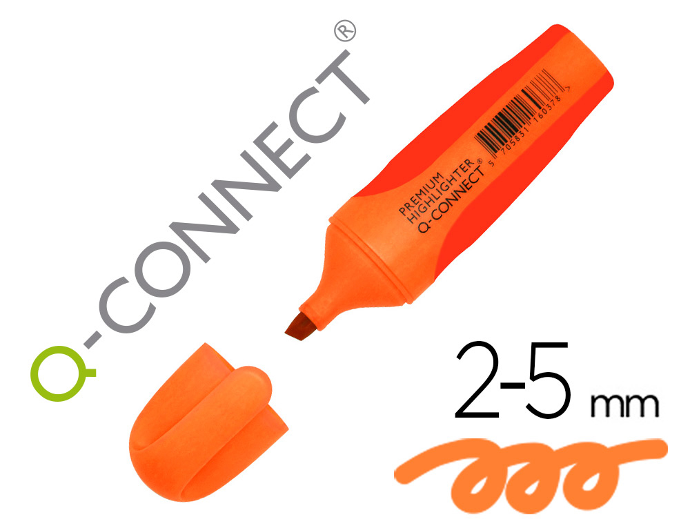 SURLIGNEUR Q-CONNECT PREMIUM POINTE BISEAUTE ENCRE BASE EAU CORPS COULEUR ENCRE GRIP CAOUTCHOUC CAPUCHON CLIP ORANGE