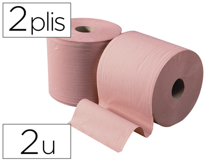 BOBINE ESSUYAGE OUATE CHAMOIS 1000 FEUILLES DE 30CM 2 PLIS COLORIS SAUMON LOT DE 2 UNITES