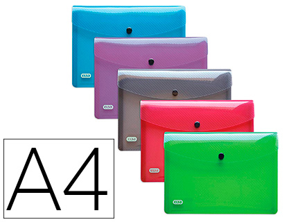 CHEMISE ELBA HAWA POLYPROPYLNE TRANSLUCIDE FORMAT A4 FERMETURE BOUTON PRESSION COLORIS ASSORTIS LOT 5 UNITS