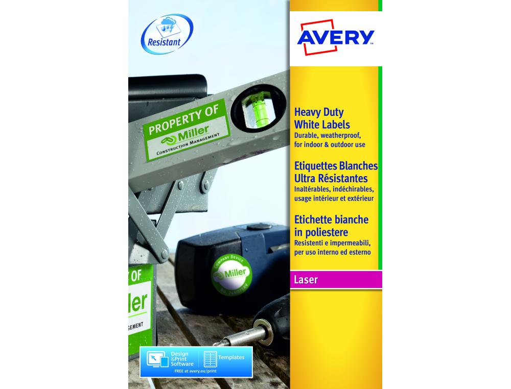 ETIQ.LASER 63.5X38.1CM -L7060BTIQUETTE BLANCHE ULTRA-RSISTANTE EN POLYESTER-LASER AVERY - L7060-20