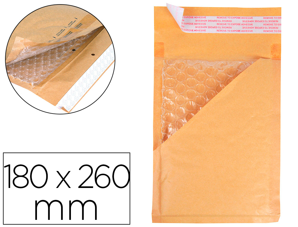 POCHETTE BULLES D'AIR Q-CONNECT 180X260MM 82G KRAFT MATELASSE RABAT DROIT AUTO-ADHESIVE SANS FENETRE LOT 100 UNITES