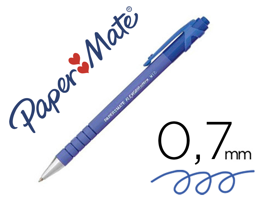 STYLO-BILLE PAPER MATE FLEXGRIP ULTRA CRITURE MOYENNE 0.7MM ENCRE DOUCE CORPS STRI ANTI-GLISSE RTRACTABLE BLEU