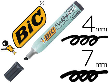 MARQUEUR BIC PERMANENT ONYX MARKER 1591 POINTE BISEAUTE TRAC 4/7MM TOUS SUPPORTS CORPS MTAL GRANDE CONTENANCE NOIR