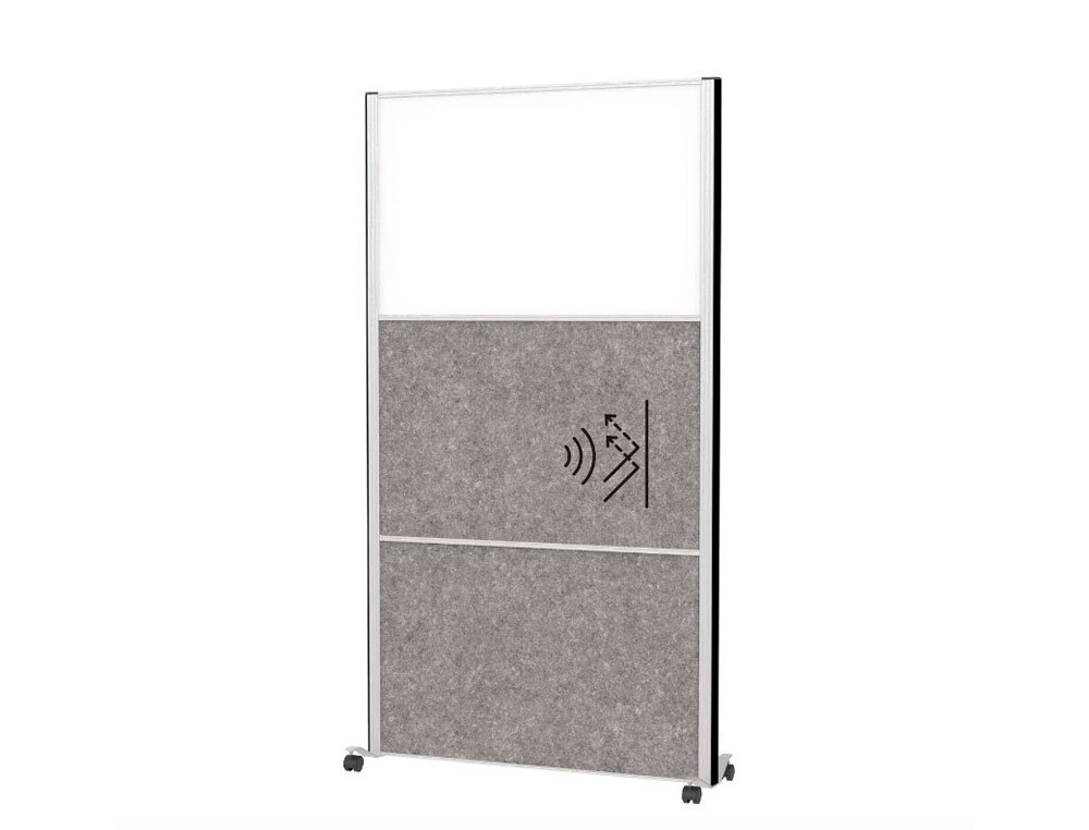 CLOISON MAUL CONNECTO 180X100CM MOBILE 2 MODULES    ACOUSTIQUES GRIS FONCE + 1    MODULE TABLEAU BLANC CADRE