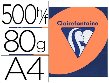 PAPIER COULEUR CLAIREFONTAINE TROPHE MULTIFONCTION A4 80G/M2 COULEURS VIVES CLMENTINE PAQUET 500 FEUILLES