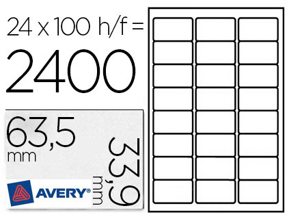 TIQUETTE ADHSIVE AVERY LASER COLOGIQUE ENVELOPPES CLASSIQUES 63.5X33.9MM BOTE 2400 UNITS