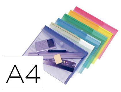 POCHETTE ENVELOPPE TARIFOLD A4 POLYPROPYLNE TRANSPARENT COLORIS ASSORTIS SACHET 12 UNITS