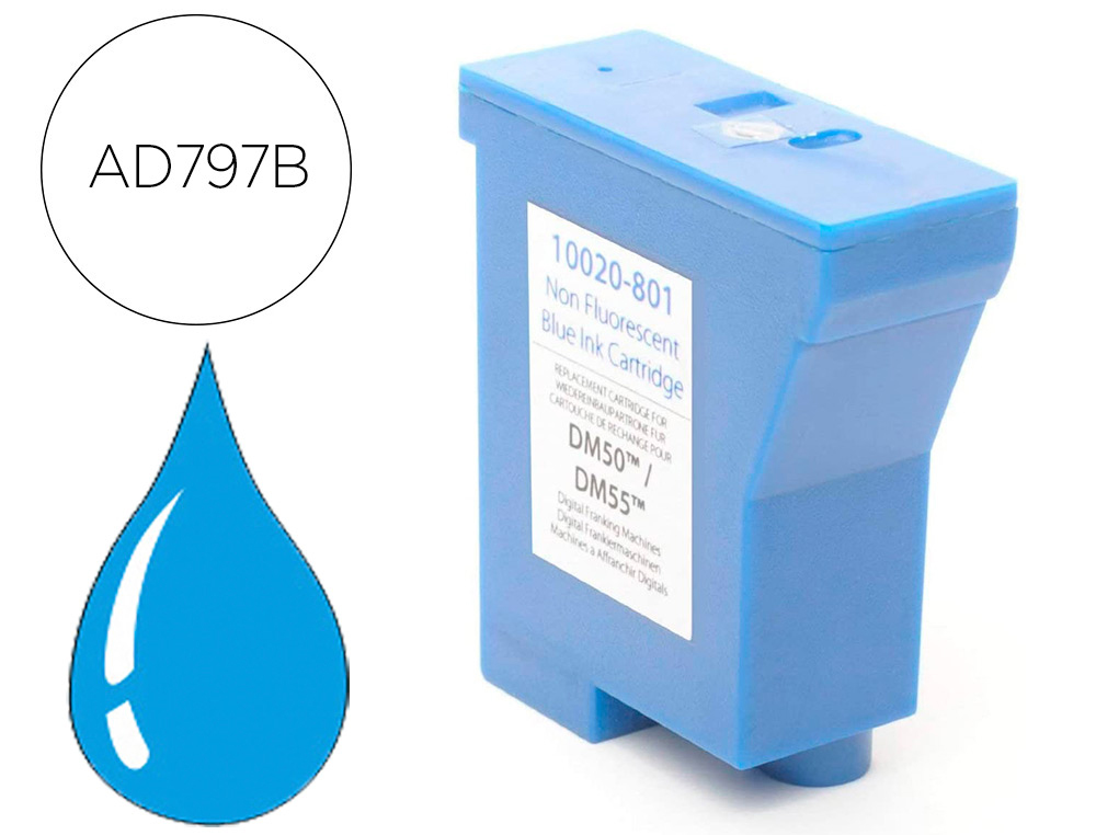 CARTOUCHE D'ENCRE BLEUE COMPATIBLE AVEC PITNEY BOWES AD797B POUR DM50/DM55/K700 TYPE POSTALE