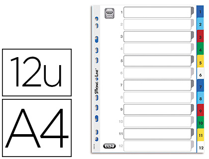 INTERCALAIRE ELBA POLYPROPYLNE RSISTANT 12/100E NUMRIQUE 12 TOUCHES A4 COUVERTURE INSCRIPTIBLE COLORIS ASSORTIS